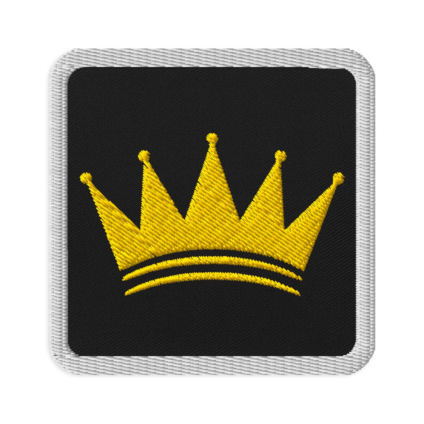 KASH CROWN embroidered iron-on patch — gold crown stitched on twill fabric with an iron-on backing