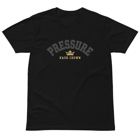 KASH CROWN Pressure Arch Tee in black — front view with the screen-printed Pressure arch graphic
